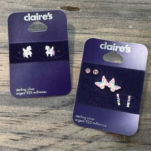 🆕️NWT Claire's Sterling Silver Unicorn Butterfly Studs Earrings Set‎